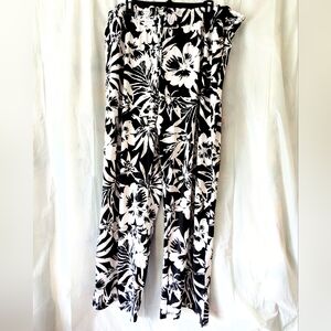 NWOT Messini Black & White Floral Flowy Wide Leg Pants 3X